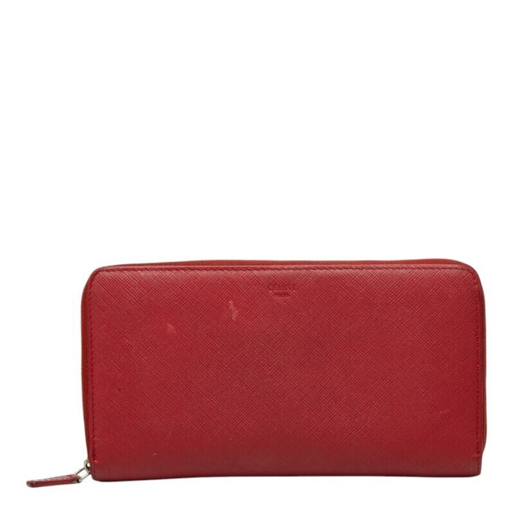 Celine Round Zip Long Wallet Red Leather